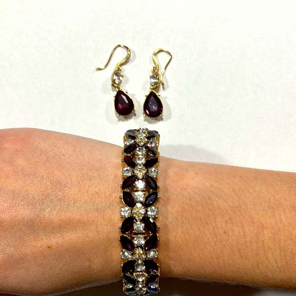 Elegant Gold and Maroon Bracelet and Earring Set